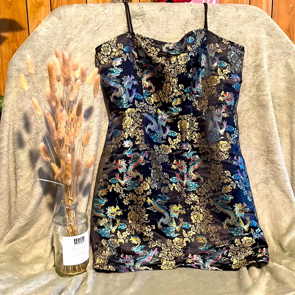 New worn, dragon print dress